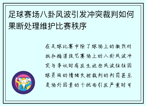 足球赛场八卦风波引发冲突裁判如何果断处理维护比赛秩序