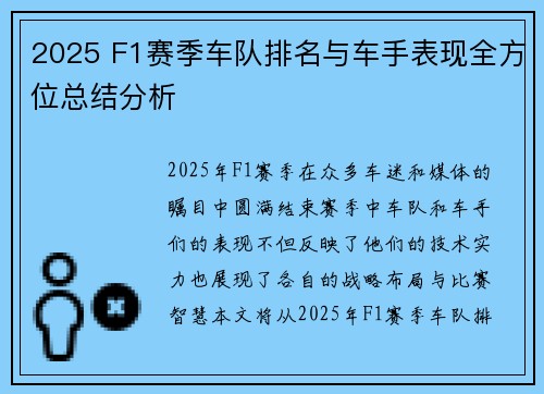 2025 F1赛季车队排名与车手表现全方位总结分析