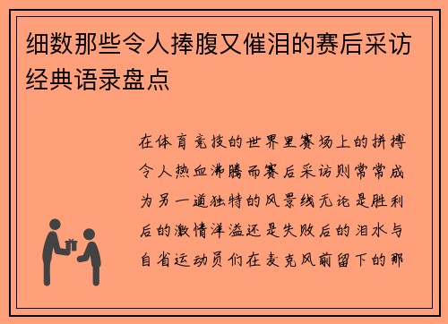 细数那些令人捧腹又催泪的赛后采访经典语录盘点