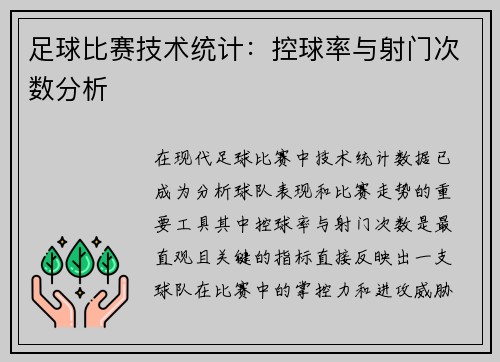 足球比赛技术统计：控球率与射门次数分析