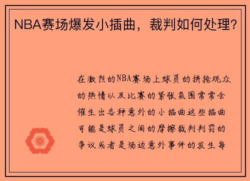 NBA赛场爆发小插曲，裁判如何处理？