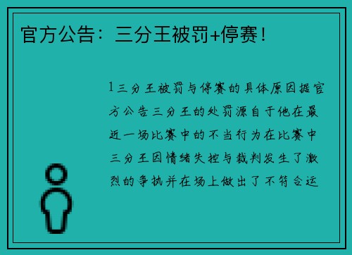 官方公告：三分王被罚+停赛！