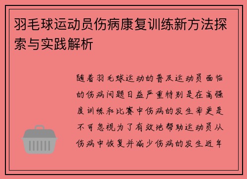 羽毛球运动员伤病康复训练新方法探索与实践解析 羽毛球运动员伤病康复训练新方法探索与实践解析